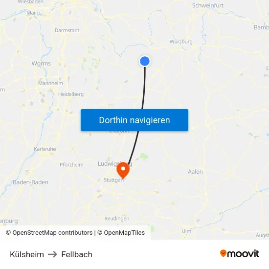 Külsheim to Fellbach map