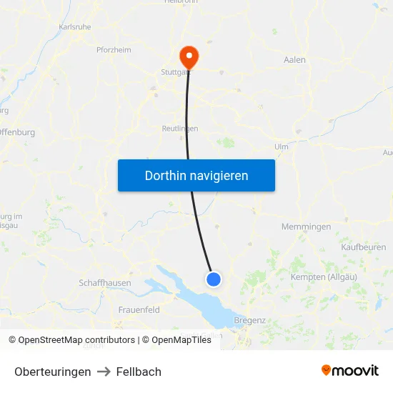 Oberteuringen to Fellbach map