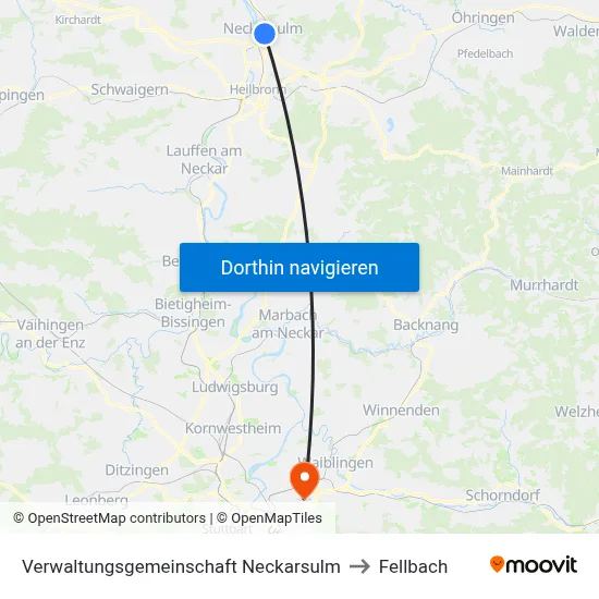 Verwaltungsgemeinschaft Neckarsulm to Fellbach map