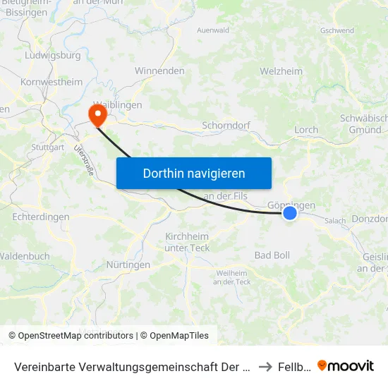 Vereinbarte Verwaltungsgemeinschaft Der Stadt Göppingen to Fellbach map