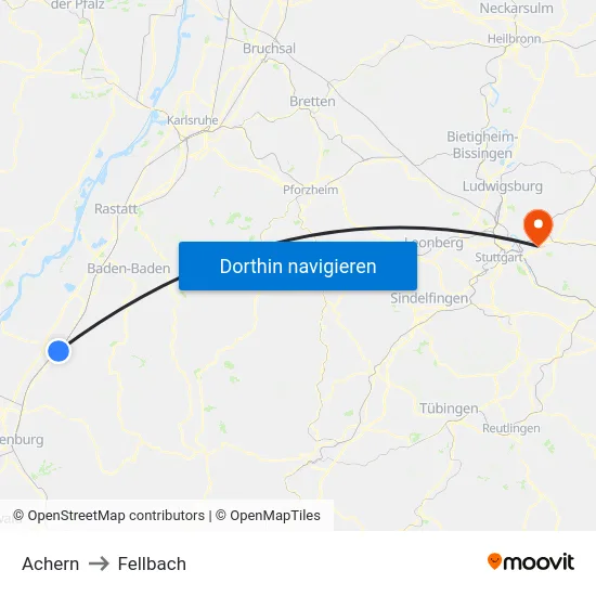 Achern to Fellbach map