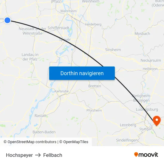 Hochspeyer to Fellbach map