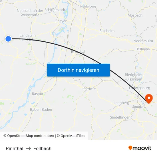 Rinnthal to Fellbach map