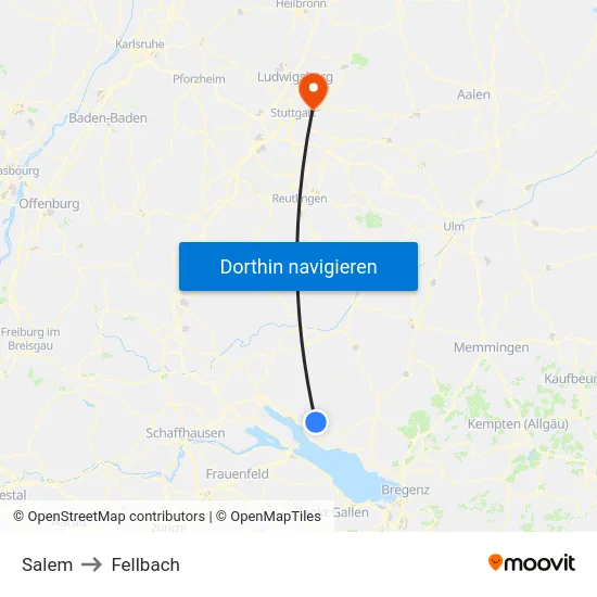 Salem to Fellbach map