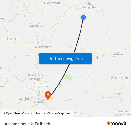 Assamstadt to Fellbach map