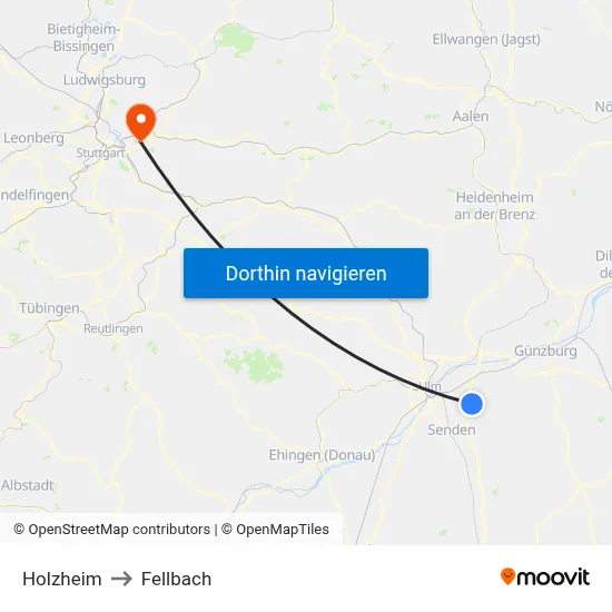 Holzheim to Fellbach map