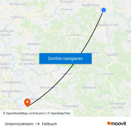 Untermünkheim to Fellbach map