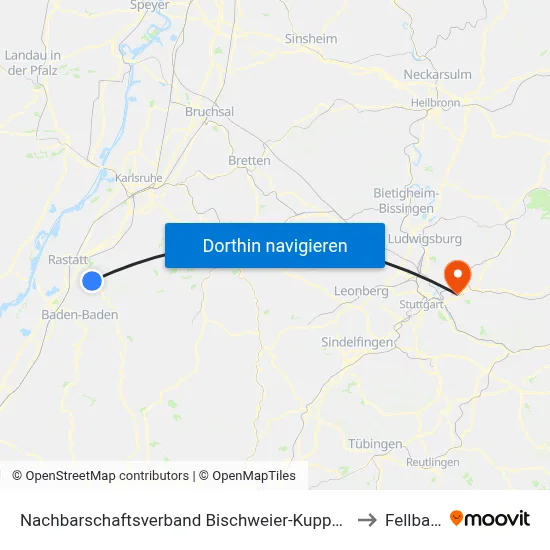 Nachbarschaftsverband Bischweier-Kuppenheim to Fellbach map