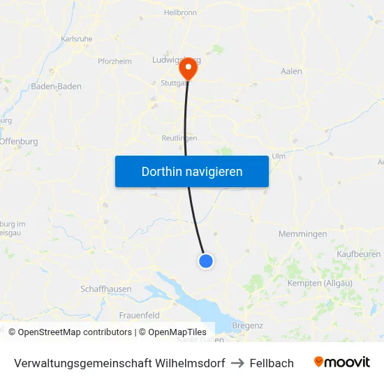 Verwaltungsgemeinschaft Wilhelmsdorf to Fellbach map