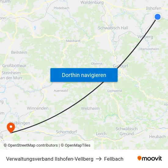 Verwaltungsverband Ilshofen-Vellberg to Fellbach map