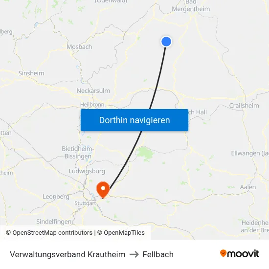 Verwaltungsverband Krautheim to Fellbach map