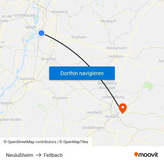 Neulußheim to Fellbach map