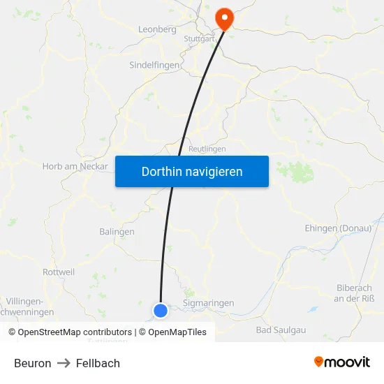 Beuron to Fellbach map