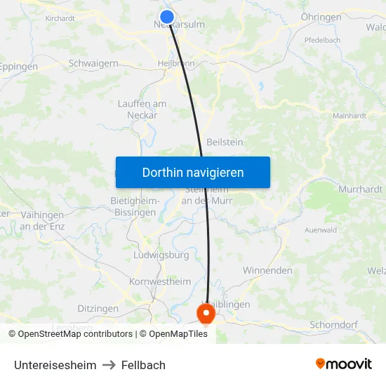 Untereisesheim to Fellbach map