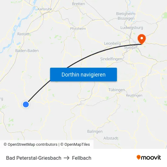 Bad Peterstal-Griesbach to Fellbach map