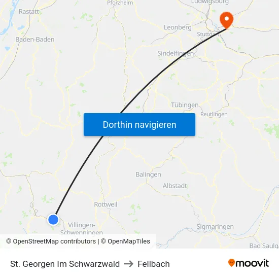St. Georgen Im Schwarzwald to Fellbach map