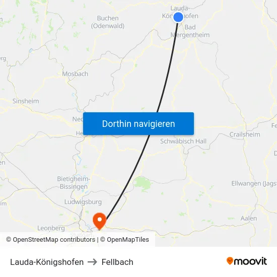Lauda-Königshofen to Fellbach map