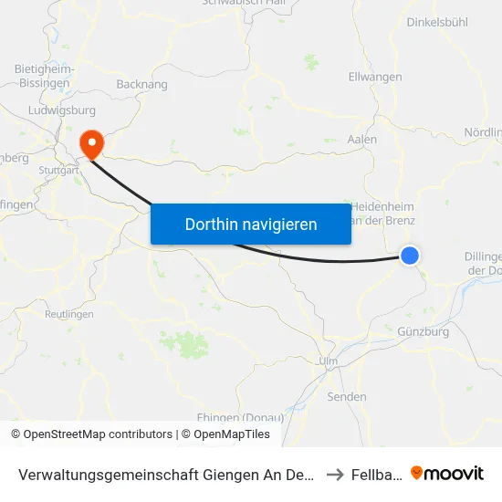 Verwaltungsgemeinschaft Giengen An Der Brenz to Fellbach map