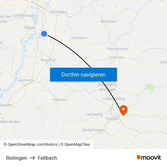 Reilingen to Fellbach map