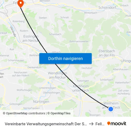 Vereinbarte Verwaltungsgemeinschaft Der Stadt Weilheim An Der Teck to Fellbach map