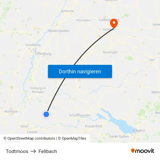Todtmoos to Fellbach map