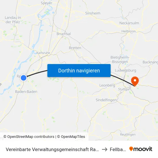 Vereinbarte Verwaltungsgemeinschaft Rastatt to Fellbach map