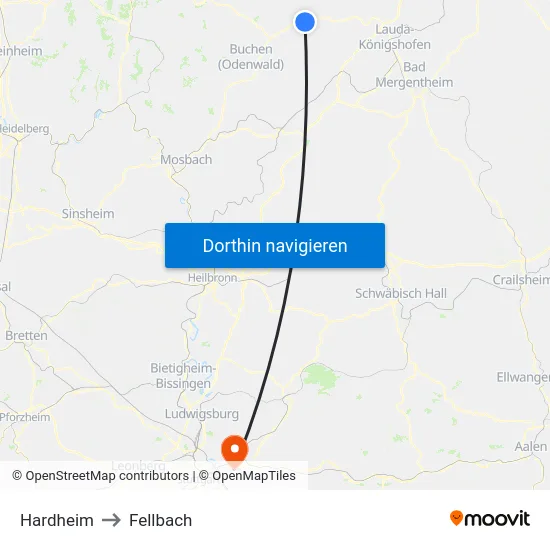 Hardheim to Fellbach map