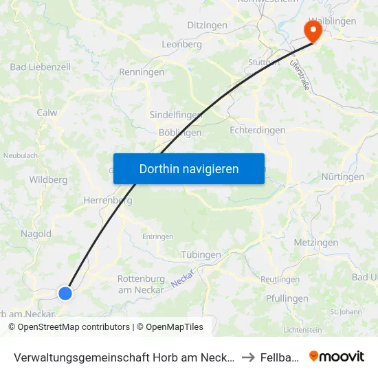 Verwaltungsgemeinschaft Horb am Neckar to Fellbach map