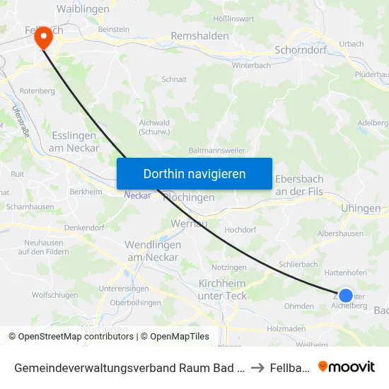 Gemeindeverwaltungsverband Raum Bad Boll to Fellbach map
