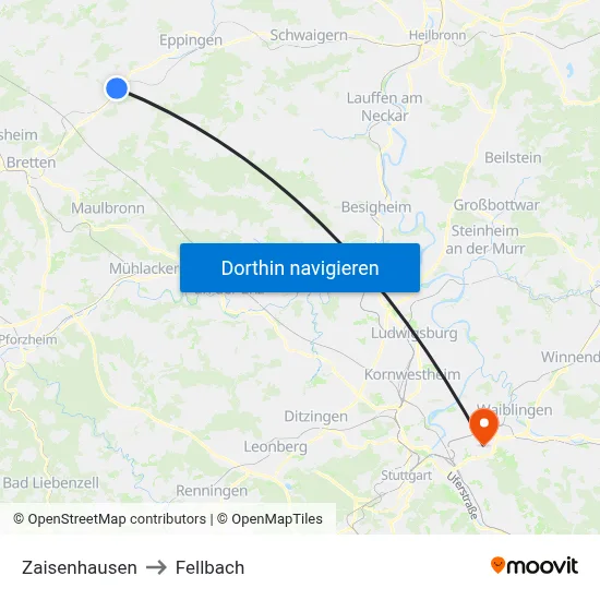 Zaisenhausen to Fellbach map