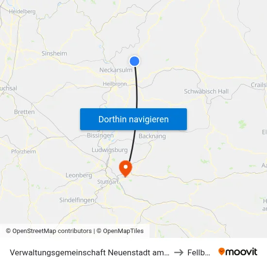 Verwaltungsgemeinschaft Neuenstadt am Kocher to Fellbach map