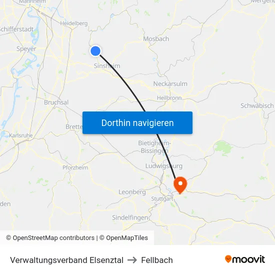 Verwaltungsverband Elsenztal to Fellbach map