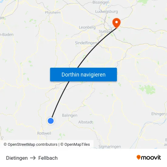 Dietingen to Fellbach map