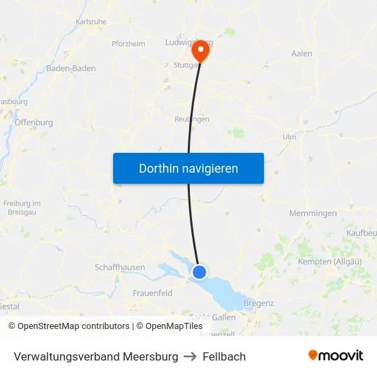 Verwaltungsverband Meersburg to Fellbach map