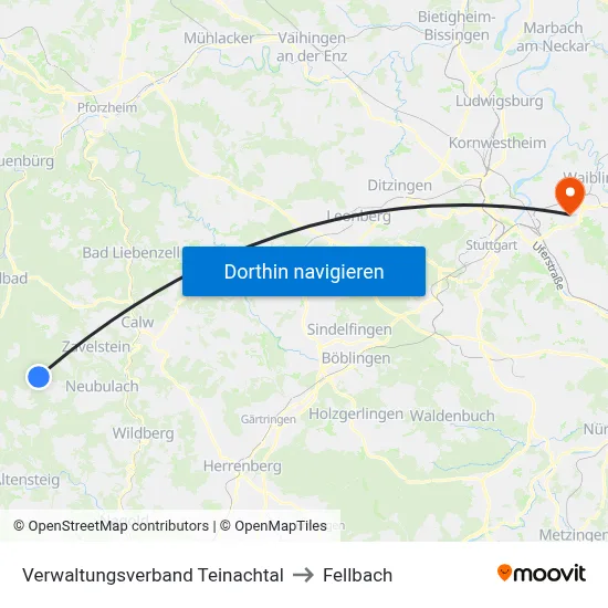 Verwaltungsverband Teinachtal to Fellbach map