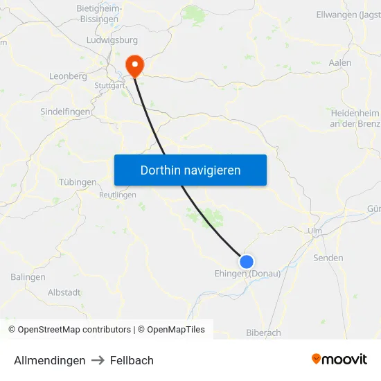 Allmendingen to Fellbach map