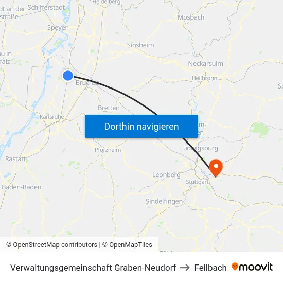 Verwaltungsgemeinschaft Graben-Neudorf to Fellbach map