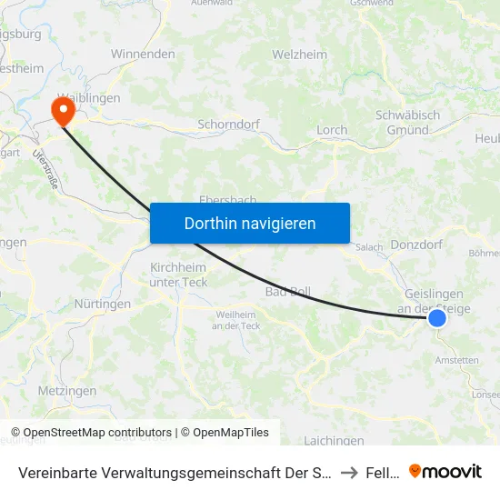 Vereinbarte Verwaltungsgemeinschaft Der Stadt Geislingen An Der Steige to Fellbach map