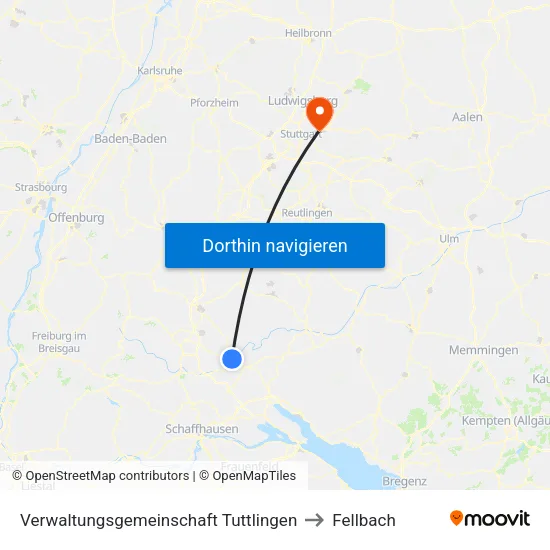 Verwaltungsgemeinschaft Tuttlingen to Fellbach map