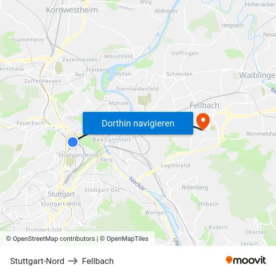 Stuttgart-Nord to Fellbach map
