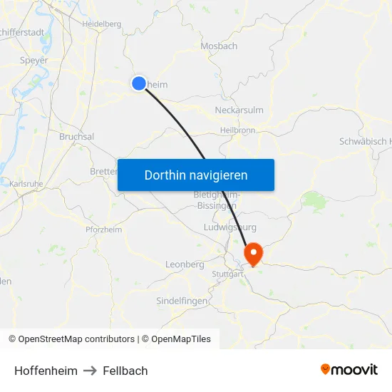 Hoffenheim to Fellbach map