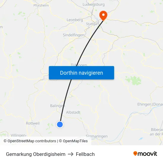 Gemarkung Oberdigisheim to Fellbach map