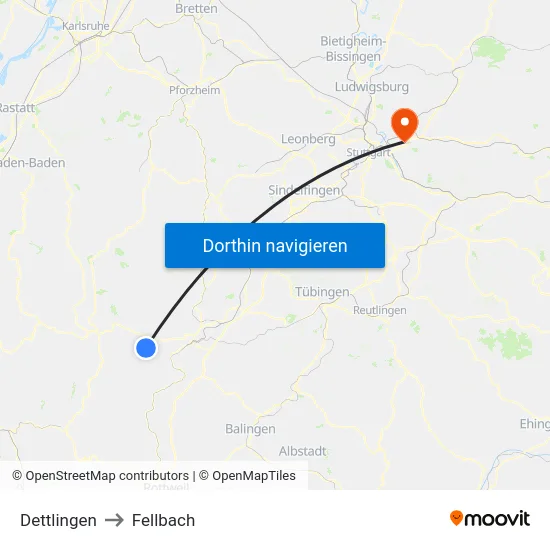 Dettlingen to Fellbach map