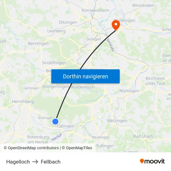 Hagelloch to Fellbach map