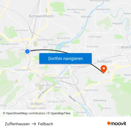 Zuffenhausen to Fellbach map