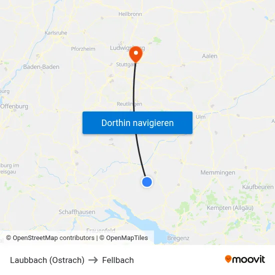 Laubbach (Ostrach) to Fellbach map