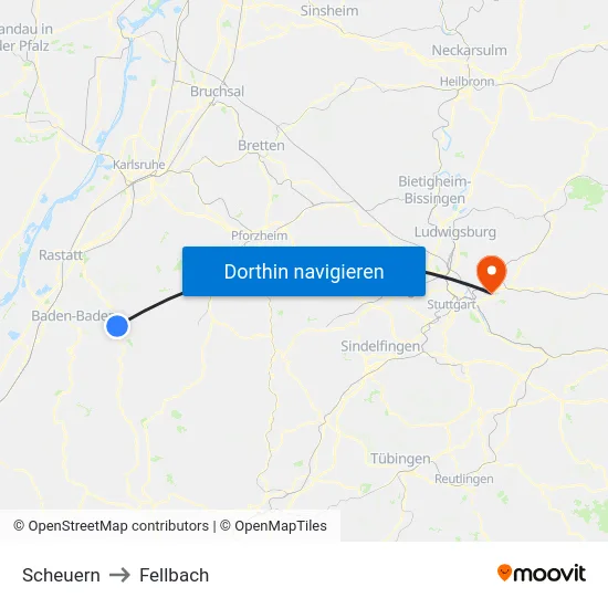 Scheuern to Fellbach map
