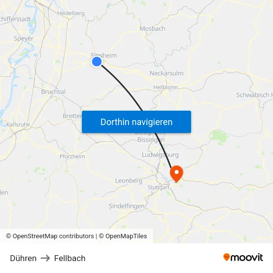Dühren to Fellbach map