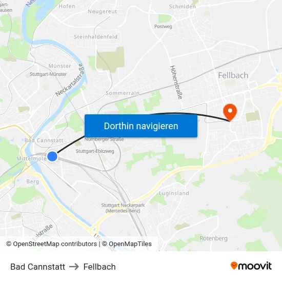 Bad Cannstatt to Fellbach map