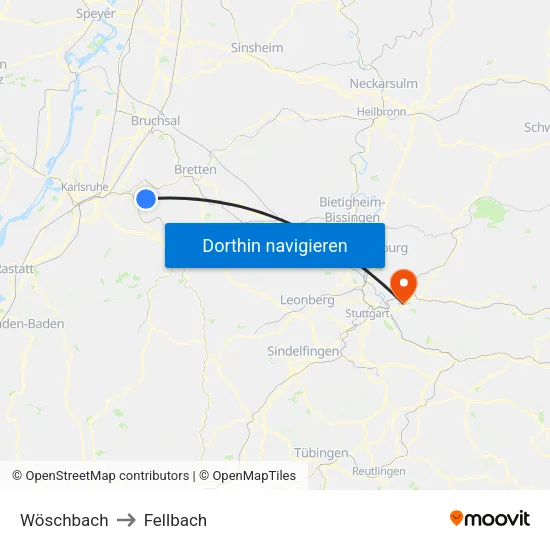 Wöschbach to Fellbach map